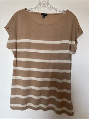 Talbots Tan and Cream Striped Short Sleeve Tee